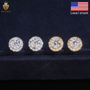 アメリカ現地在庫 高品質 ヒップホップスタイル 5MM 925シルバー ハローデザイン モアサナイトダイヤモンド スタッドピアス メンズ - Product Image 2