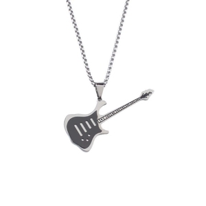 Collier pendentif guitare punk en acier inoxydable poli, cadeau pour groupe de rock et festival de musique - Product Image 1
