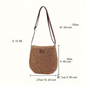 Bolso de Playa de Paja Tejida para Mujer, Estilo Bandolera, Hecho a Mano, Resistente al Agua, Portátil, con Intercomunicador - Product Image 3