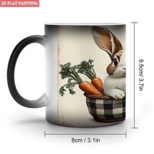 แก้วเซรามิกสีดำด้าน 11 ออนซ์ แก้วกาแฟเปลี่ยนสีเมื่อโดนความร้อน ลายกระต่ายและแครอท ภาพวาดแบบแบน 2 มิติ - Product Image 1