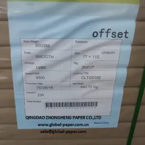 Carta da stampa Offset bianca senza legno 55 gsm In rotolo o foglio con caricamento Pallet