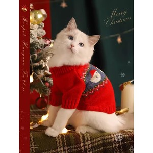 Pull de Noël Rouge Festif pour Chats, Chats Ragdoll, pour le Nouvel An Chinois, Anti-Chute de Poils - Product Image 1