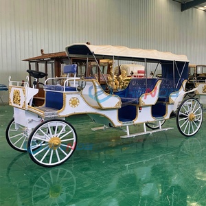 Calèche de tourisme à trois rangées ZHENDA, à traction équine, avec sièges bleus et garnitures dorées, carrosserie blanche - Product Image 6