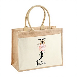 <b>Personalised</b> Large Capacity Natural Color Print Logo Reusable Favor Finds Letter Pattern Shopping <b>Bags</b> Plain for Purple Jute - Product Image 4