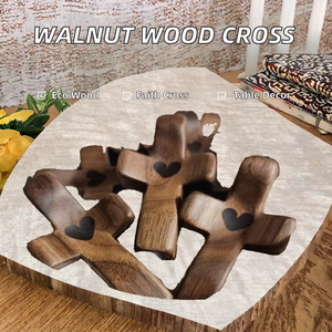 Eco-Friendly Black Walnut Wood <b>Small</b> <b>Necklace</b> & Bracelet Jesus Cross Pendant with Wooden Crosses - Product Image 2