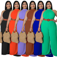 Produits populaires 2022 été femmes Wideleg combinaison couleur unie sans manches grande taille combinaisons