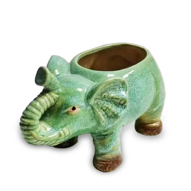Novelty Reactive Glaze Garden Ceramic Flower Pot Elephant Shape Animal Candy Bowl Hot Sale Stoneware Elephant Plant Pot