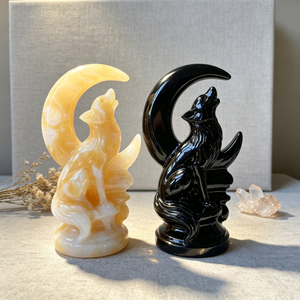 Scultura in Cristallo Naturale di <span class=keywords><strong>Lupo</strong></span> che Urla alla Luna, Scultura Animale in Cristallo, Regalo Spirituale Curativo, Decorazione per la Casa - Product Image 1