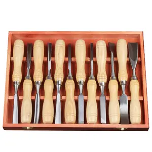 Commercio all'ingrosso 12 pezzi per la lavorazione del legno strumenti per intaglio del legno Set di scalpelli custodia in legno