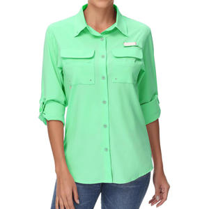 रोल्ड स्लीव मोती स्नैप फिशिंग शर्ट के साथ पीछे कस्टम लेबल बटन पॉलिएस्टर महिला मछली पकड़ने वाली शर्ट - Product Image 3