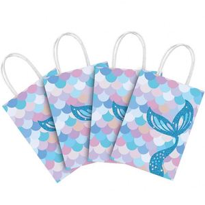 Nouveaux sacs en papier kraft blanc avec poignée, thème sirène, sac cadeau pour bonbons, décoration de fête - Product Image 4