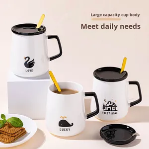 Mug en céramique mignon avec couvercle et cuillère, personnalisable, grande tasse à café <span class=keywords><strong>de</strong></span> bureau <span class=keywords><strong>de</strong></span> haute qualité, motif <span class=keywords><strong>baleine</strong></span> et ballon - Product Image 4