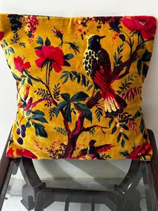 Square Velvet Cushion Cover Floral Embroidered Bohemian Style Home Decor Yellow Red Bird <b>Pattern</b> - Product Image 6