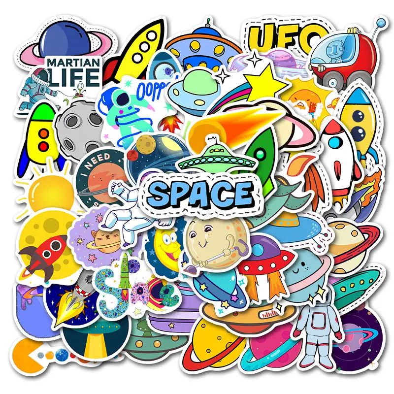 50 Buah/Tas Digambar Tangan Stiker Kartun untuk Anak-anak Planet Celestial Model Ledakan Koper Tahan Air Stiker Grafiti