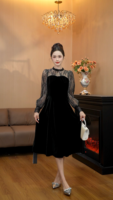Robe patchwork en dentelle Commuter 2015, robe longue noire élégante et ajustée