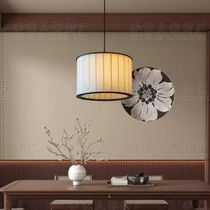 Lampe suspendue de style chinois, lampe ronde en tissu noir E27 pour salle de thé, restaurant, décoration Zen - Product Image 5