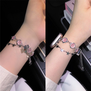 Bracelet de montre en verre Fashion Star pour <span class=keywords><strong>Apple</strong></span> <span class=keywords><strong>Watch</strong></span> 10/9/8/7/6/<span class=keywords><strong>5</strong></span> Bijoux de luxe pour femmes Perles Bracelet pour IWatch 5678910SE - Product Image 2