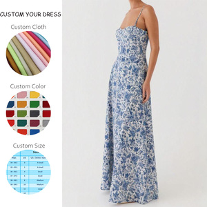 Custom Wholesale Women's Casual Summer A-Line Flare Backless Sleeveless Halter Collar Maxi Printed Cotton Linen <strong>Dress</strong> Loose Long - Product Image 2