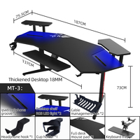 Bureau de jeu en fibre de carbone RGB en forme d'aile, bureau de studio avec plateau pour clavier, table de jeu avec support pour moniteur, porte-casque