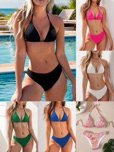Nuevo Bikini de Color Sólido para Comercio Exterior Europeo y Americano 2026, Bikini Sexy con Escote Profundo en V y Espalda Descubierta, Traje de Baño de Dos Piezas - Product Image 2