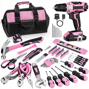 Juego de Herramientas Eléctricas Inalámbricas de 20 V, 236 Piezas, Kit de Herramientas para el Hogar para Mujer, Bolsa Rosa, Kit de Destornillador Eléctrico para Bricolaje - Product Image 1