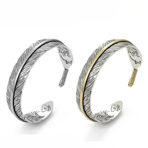 Bracelet jonc vintage pour homme à motif <span class=keywords><strong>plume</strong></span> Tang, en alliage électroplaqué, ouvert, personnalisable, bijou polyvalent - Product Image 2