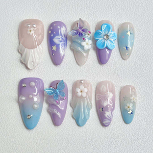 <span class=keywords><strong>Uñas</strong></span> Postizas Acrílicas <span class=keywords><strong>de</strong></span> Color Sólido Hechas a Mano al por Mayor, Diseños <span class=keywords><strong>de</strong></span> Mariposa, Almendradas y Stiletto, Puntas Largas, 10 Uds./Set, Cobertura Completa - Product Image 3