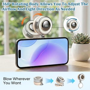 2026 New Magnetic Mount Mini Bladeless Electric Portable Clip On Fan 2000mah 1-100 speed 360°Rotatable Usb Fan with LED <b>Light</b> - Product Image 2