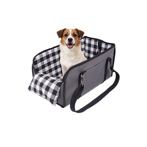 Kleines Auto-Haustierbett Modernes Rechteckiges Rucksack-Bett Komfortables Sicheres Katzen- und Hundebett Höhle für Alle Jahreszeiten Kariertes Muster Leinen Modisch - Product Image 1