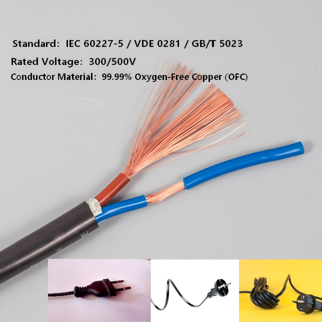 RVV 2 Core H05VV-F Flexible Power Cable 2C X 0.75mm2 1.0mm2 1.5mm2 PVC Insulated Copper Wire for Household Appliances