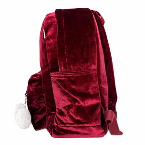 Zaino Trendy in Velluto Bordeaux per Ragazze con Chiusura a Cerniera, <span class=keywords><strong>Borsa</strong></span> Scolastica Retrò Preppy e Portachiavi con Pom-Pom a Cuore - Product Image 2