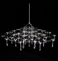 Lámpara de Araña de Cristal Cuadrada/Ovalada con Diseño de Telaraña, Altura Ajustable, LED con Delicadas Gotas para Iluminación de Lujo en el Vestíbulo