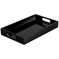 Conception de poignée personnalisée plateau de service décor de chambre commode parfum bijoux nourriture fourre-tout stockage de table noir vanité plateau plateau en résine