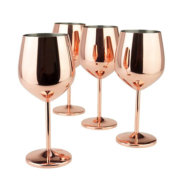 Sinowin Wholesale High Quality 200Ml Party Champagne Glasses Rose Gold Metal Cup Large Goblet Glass Red Wine Glasses