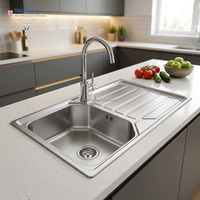 Évier hexagonal en acier inoxydable 900x500x230mm à cuve unique avec égouttoir droit