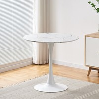 Table de salle à manger moderne avec piétement vintage, table ronde en bois, table basse ronde