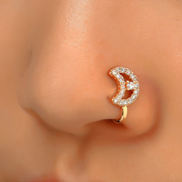 À la mode Non-Piercing Indien Or Couleur Nez Anneaux Conception Cuivre U Forme Pince-Nez Zircon Étoile Lune Coeur Faux-Nez Anneau pour les Femmes