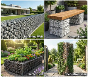 <span class=keywords><strong>Kit</strong></span> de panneaux de mur en <span class=keywords><strong>gabion</strong></span> 1x1m, design modulaire pour clôture de jardin DIY, mur de soutènement, jardinière, montage facile, revêtement en poudre - Product Image 2