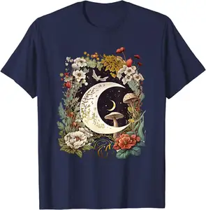 Moon Floral Mushroom T-Shirt Unisex Drop Shipping Men's Casual Short Sleeve Tops POD Customize Man Summer Cotton T Shirts Hot