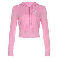 Ensemble de survêtement 2 pièces pour femme en molleton bouclette, comprenant un sweat à capuche court zippé effet vieilli avec œillets et un pantalon de survêtement à cordon de serrage, en coton coupe ajustée