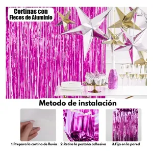 10 Tende Metalliche, Decorazione per Feste 200x100cm Rosa - Product Image 6