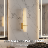 Applique murale LED en marbre naturel espagnol et cuivre massif, abat-jour doré, style moderne et luxueux, pour chambre à coucher, chevet, salon, éclairage d'ambiance