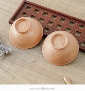 Nouveau bol de riz en bois de hêtre écologique sculpté avec un design mignon de fleur de prunier rond pour le camping - Product Image 5
