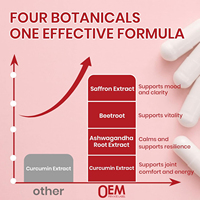 Capsules de complexe de safran, betterave, ashwagandha et curcumine, extrait végétal, soutien immunitaire pour adultes, gestion de l'énergie, OEM