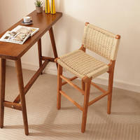 Tabouret de bar MULIGNA personnalisé en bois massif de style bohème avec dossier, tabouret de comptoir en corde tressée à la main pour café, restaurant, hôtel, îlot de cuisine