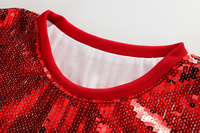 Robe T-shirt personnalisée rouge en polyester à imprimé sequins pour femme, longueur courte, taille ample, idéale pour les sorties décontractées ou les matchs de football en ville