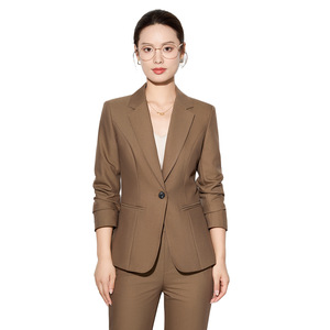 Women's Brown Suit Set Polyester Three Quarter Sleeve Anti-Wrinkle Office Lady Spring Professional Wear - Product Image 5