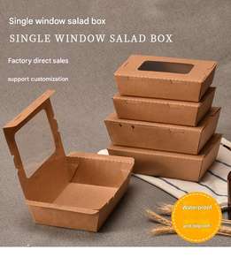 Caja de Papel Kraft Marrón para Alimentos, Personalizada OEM ODM, Desechable, para Llevar, con Ventana Transparente de PVC para Ensaladas - Product Image 3