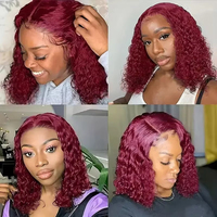 Perruque Bob Bouclée en Cheveux Humains, Perruques Bob en Cheveux Bruts Vietnamiens, Perruque SDD 12 Pouces Luxe Bouclée avec Frange