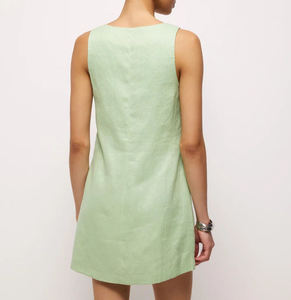 Vestido de Lino Liso Vintage de Otoño Personalizado OEM, Sin Mangas, Cuello en V, Mini, Ajustado, con Botones Frontales y Ribete de Resina, para Uso Casual - Product Image 2